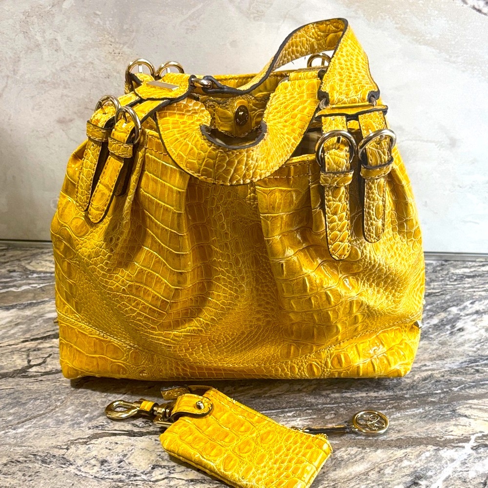 Jessica Simpson Yellow Croc-Embossed Shoulder Bag